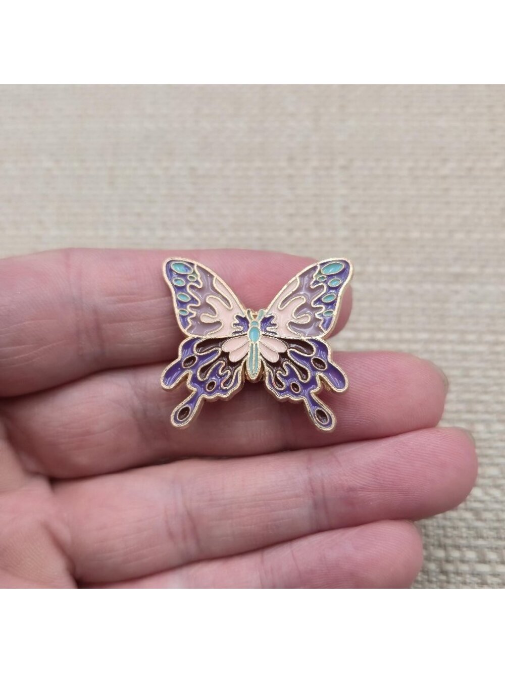 Purple Butterfly Enamel Pin - Pastel Pink and Gold Insect Lapel Brooch A8951